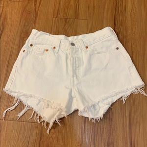 Levi's Shorts - LEVI’S 501 White Raw Hem High Waisted Jean Shorts Levi's Shorts - LEVI’S 501 White Raw Hem High Waisted Jean Shorts